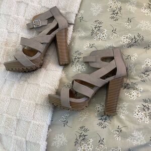 Report Taupe Strappy Platform Heels